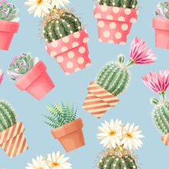 High detail succulent and cactus seamless pattern