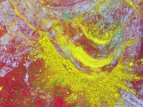 Table covered with powder from a Holi Festival