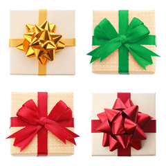 Set of different beautiful Christmas gifts on white background