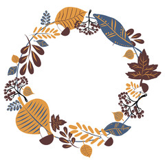 Vector wreath, hand-drawn autumn colorful leaves ..Autumn mood, harvest