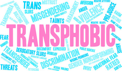 Transphobic Word Cloud on a white background. 