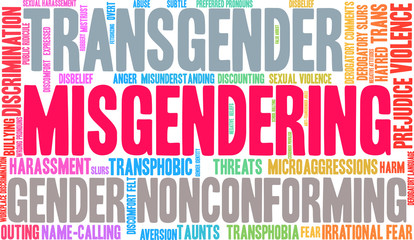 Misgendering Transgender Word Cloud on a white background. 