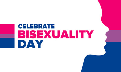 Celebrate Bisexuality Day. Bisexual Pride and Bi Visibility Day. Bisexual flag. Coming out. Celebrated annual in September 23. Festival and parade. Poster, card, banner, template, background. Vector