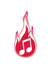 musiknote heiß brennen feuer flammen fackel zeichen party musik feiern band konzert club disko techno rock symbol sänger trance dance tanzen ausgehen shirt team crew freunde