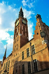 Colorful tenament houses facades in old city.