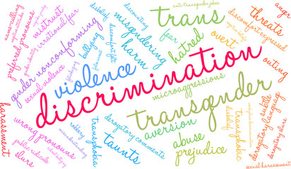 Discrimination of Transgender People Word Cloud on a white background. 