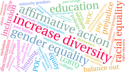 Obraz premium Increase Diversity Word Cloud on a white background. 