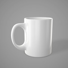 Shiny white mug. Empty tea cup for your design. 3d rendering.
