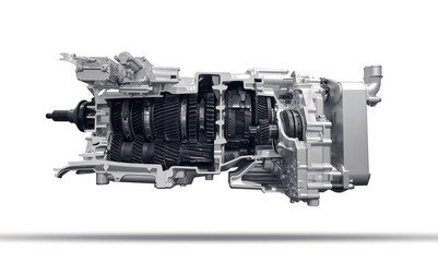 Modern heavy duty automatic transmission of a truck isolated over white background