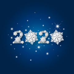 Fototapeta na wymiar Happy new year 2020 with snowflake and snow falling with bokeh light vector illustration