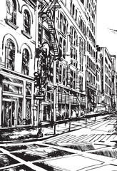 Fototapeta Rysynek ręcznie rysowany. Widok ulicę w Nowym Jorku obraz