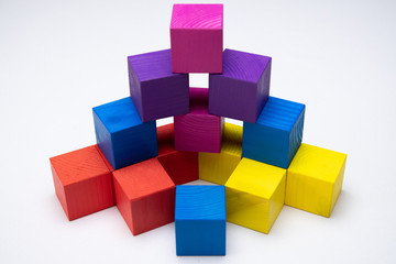 Bright, colored cubes made of wood