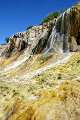 Band-e Amir lakes near Bamyan (Bamiyan) in Central Afghanistan. The lakes at Band e Amir national park are formed by travertine dams. Detail of a travertine wall from below at Band e Amir, Afghanistan