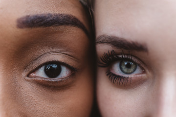 Close up of eyes of two women