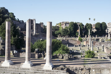 Fototapeta na wymiar Partial view of the Roman forum at dawn