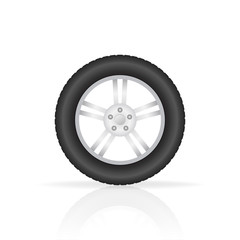 Obraz premium Realistic shining disk car wheel tyre set. Vector illustration.