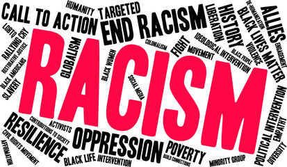 Racism Word Cloud on a white background. 