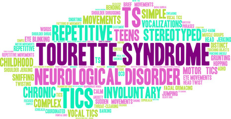 Tourette Syndrome word cloud on a white background. 