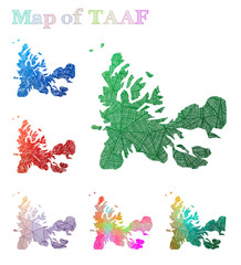 Hand-drawn map of TAAF. Colorful country shape. Sketchy TAAF maps collection. Vector illustration.