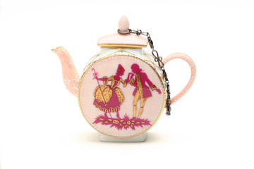 English classic porcelain teapot, isolated on white background.