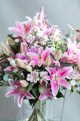 Pink lily flowers bouquet background