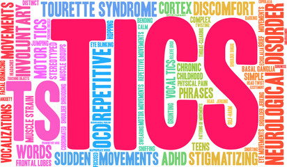 Tics Word Cloud  on a white background. 
