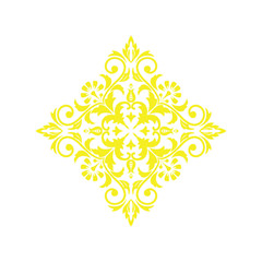 Damask graphic ornament. Floral design element. Yellow vector pattern