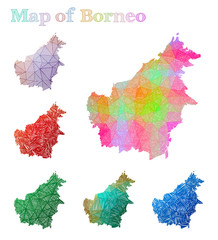 Hand-drawn map of Borneo. Colorful island shape. Sketchy Borneo maps collection. Vector illustration.