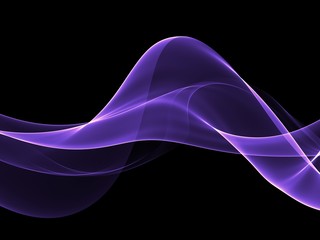 Abstract purple flowing neon wave at black background