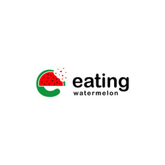 Illustration abstract watermelon fruit with letter E many bite marks logo design