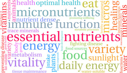 Fototapeta premium Essential Nutrients Word Cloud on a white background. 