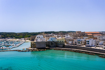 Aerial view of Otranto with Harbour and Castle, Lecce province, Salento peninsula, Puglia, Italy