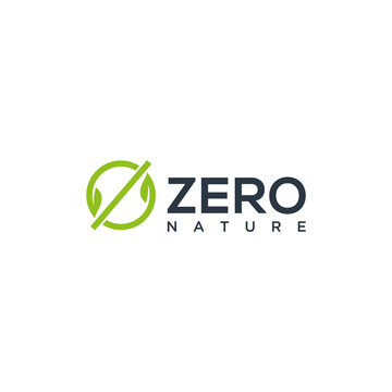 Illustration of a zero sign formed from a circle with leaves around it with a slash cut logo design