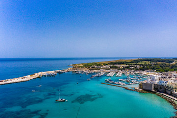 Aerial view of Otranto with Harbour and Castle, Lecce province, Salento peninsula, Puglia, Italy