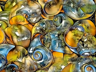 Colorful oil painting. Beautiful seashells