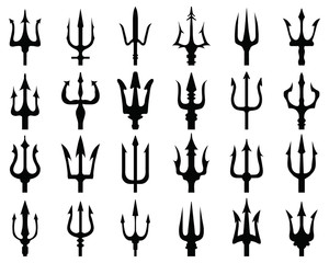 Set of black silhouettes of trident on a white background - 290376109
