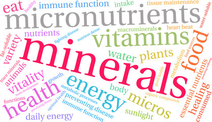 Minerals Word Cloud on a white background. 