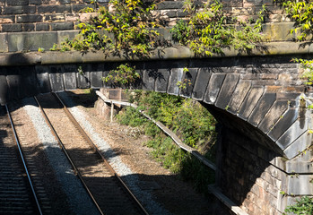 Country railway track and bridge background