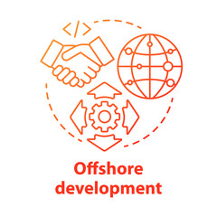 Offshore development concept icon. Recruiting freelancers from around world. International IT business company idea thin line illustration. Vector isolated outline drawing