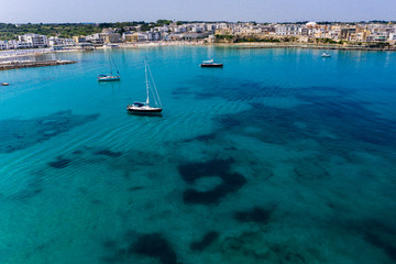 Aerial view of Otranto with Harbour and Castle, Lecce province, Salento peninsula, Puglia, Italy