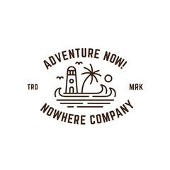 Simple modern beach line art illustration logo design. Ocean and wave vector graphics