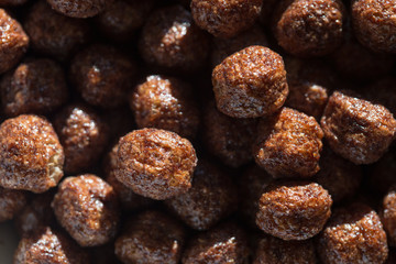 Chocolate cereal balls, background as food