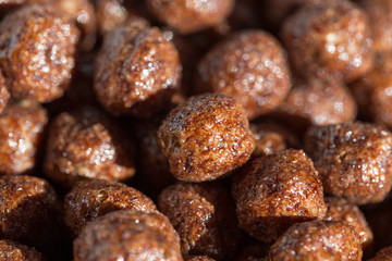 Chocolate cereal balls, background as food
