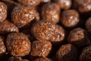 Chocolate cereal balls, background as food