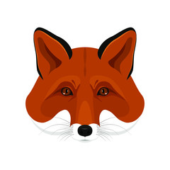 Head of a red fox on a white background, animal, predator, forest animal. Flat design. Vector illustration.