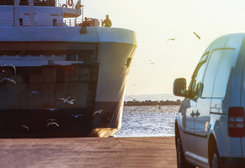 car waiting for loading on the ferry