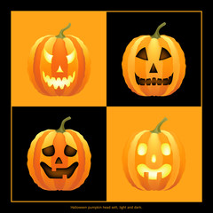 Halloween pumpkin head set, light and dark