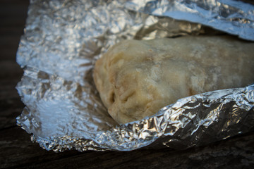 California Style Burrito in Flour Tortilla Wrapped in Foil
