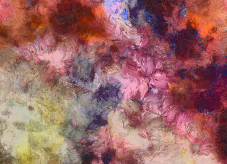 Obraz na płótnie Canvas Abstract background in mixed colors. Oil and watercolor design elements. Design template for covers, posters and banners. Simple macro close-up paint brush strokes.