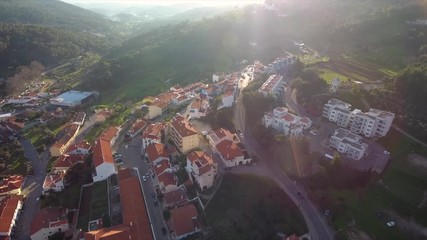 Aerial. Old historic village in mountains of southern Portugal, Monchique. Video Shooting from sky with a drone.